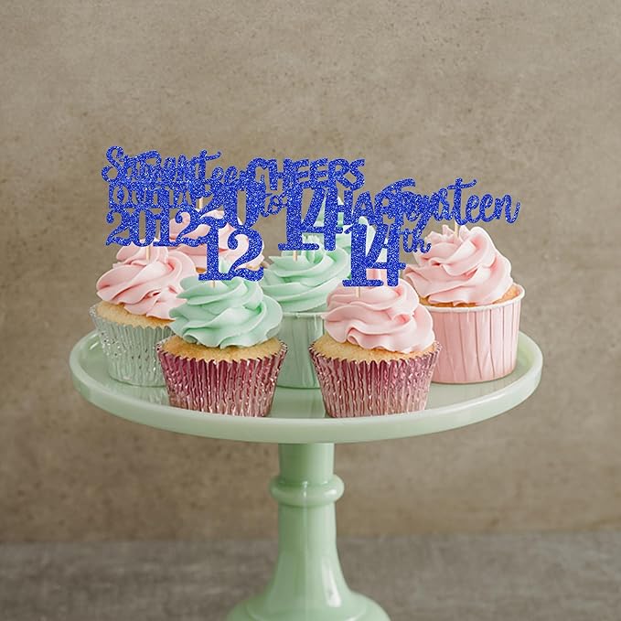 30 PCS 14th Birthday Cupcake Toppers Glitter Fourteen Happy 14 Straight Outta 2012 Cupcake Picks for Cheers to 14 Fabulous 14th Birthday Anniversary Party Cake Decorations Supplier Blue