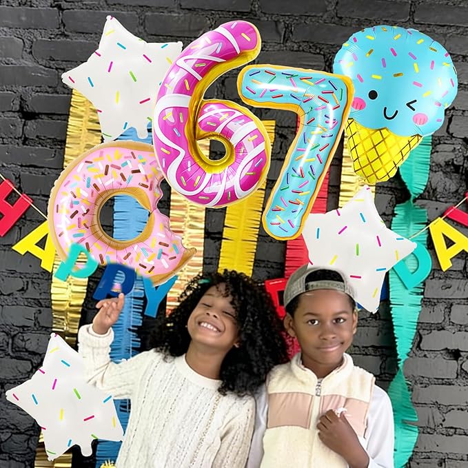 6 7 Birthday Decorations Foil Balloon Set, 6 7 Balloons, 7 Pcs Six Seven Donut & Ice Cream Balloons, Six Seven Birthday Party Décor, 6 7 Meme Theme Party Supplies