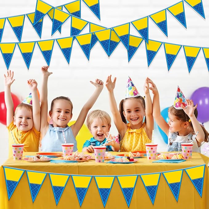 Tiamon 5 Pcs Yellow Cartoon Birthday Party Decorations Yellow Banana Triangle 49.2 ft Flag Pennant Banner Garland Streamer for Birthday Baby Shower Cartoon Themed Party Supply