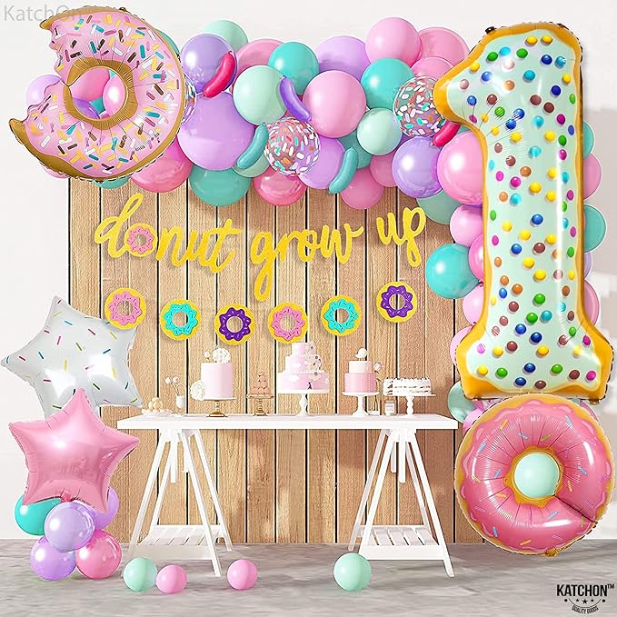 KatchOn, Giant One Donut Balloon - 40 Inch | Donut 1 Balloon for First Birthday | Sweet One Party Decorations | Number 1 Balloon, | Anniversary Decorations Supplies