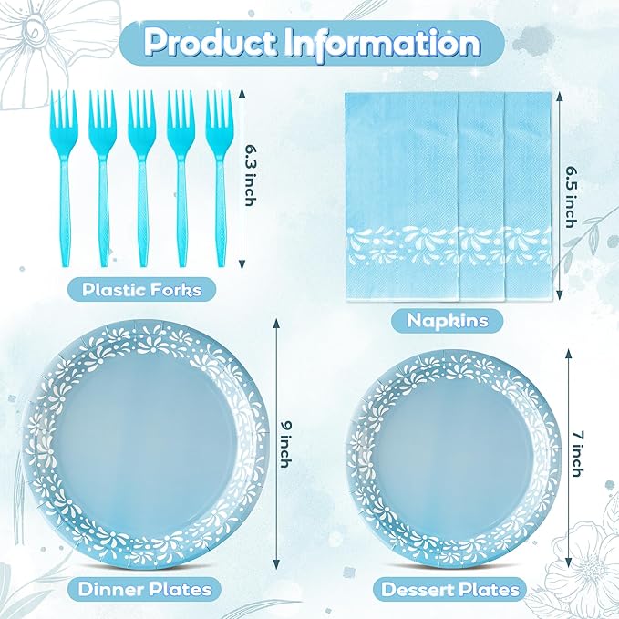 96Pcs Blue Platos De Barro Mexicanos Cielito Lindo Terracotta Clay Party Plates Supplies Tableware Decorations Disposable Paper Plates Napkins Forks for Birthday Baby Shower, Serves 24