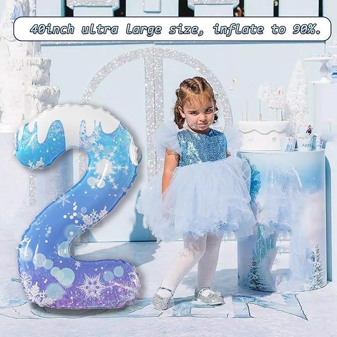 40 Inch Frozen Balloon Number 2 Birthday Balloons Decorations for Girls Birthday Snowflake Themed Party Supplies Winter Party Decorations (Blue Snowflake, number 2)