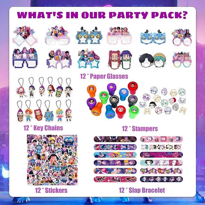 Demon Theme Hunters Birthday Party Supplies, 108 Pcs Party Decorations Merch Set for Boys and Girls Cartoon Theme Party