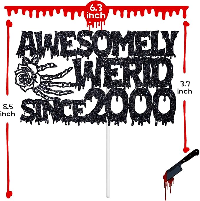 Awesomely Werid Since 2000 Cake Topper, Horror Ghost Bat Spooky Theme Bday Cake Decor, Halloween 25th Birthday Anniversary Party Decorations Supplies