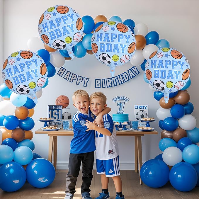 Sports Birthday Balloons Party Decorations, 18 Inch Inflatable HAPPY BDAY Mylar Foil Sports Balloon with Baseball Volleyball Basketball Soccer Game Print for Boy Baby Shower Birthday Party Decorations