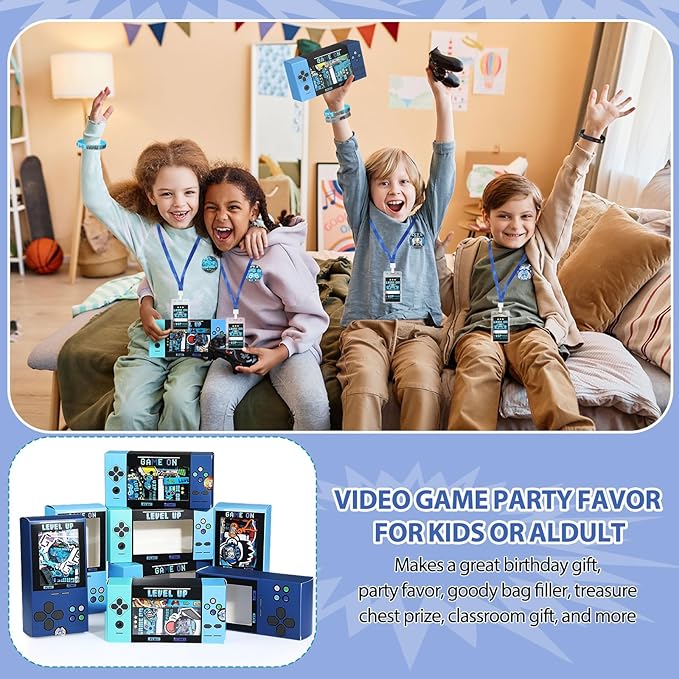 243 Pcs Video Game Party Favors for Kids Gamer Goodie Bag Stuffers Gaming Birthday Party Supplies with Gift Boxes, VIP Pass, Balloons, Bracelets, Keychains, Badges, 3D Stickers (Blue)