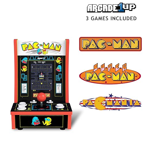 Arcade1Up Pac-Man Countercade Countertop Arcade Machine with 3 Retro Games, 7" LCD Screen and Full Size Real Feel Joysticks and Buttons,