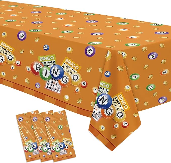 Bingo Decorations Party Tablecloth, 3 Pack Disposable Bingo Birthday Party Supplies Table Cover, 55in x 86in