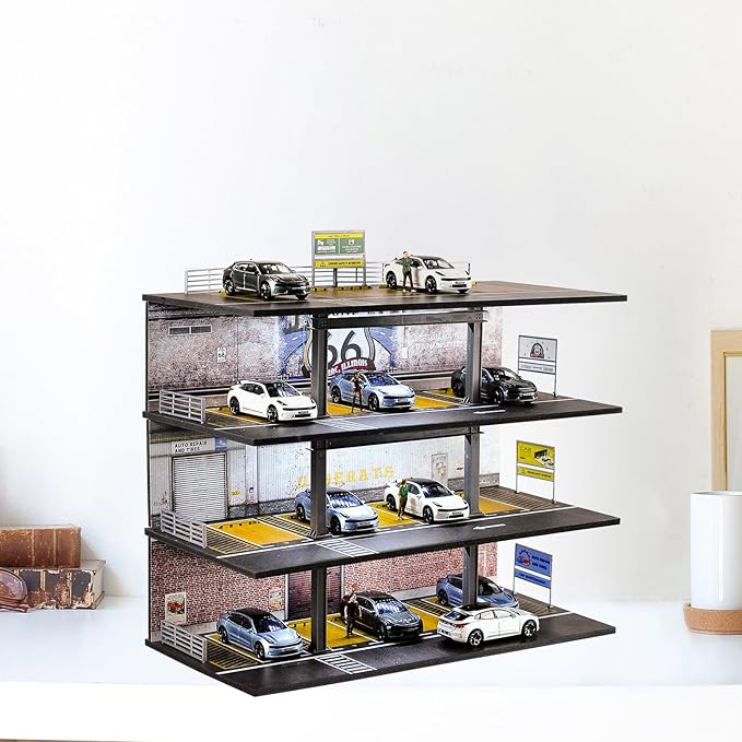 1/64 Scale Display Case 4 Layers 20 Parking Spaces Parking Garage Moldel for Diecast Toy Car Display Case with LED Light Collection Gift