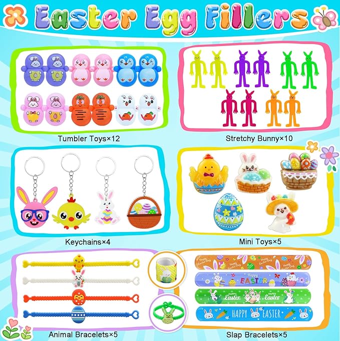 Voiiake Easter Egg Fillers & Basket Stuffer Essentials for Teens Kids, 100Pcs Small Toys & Party Favors for Boys Girls, Treasure Box Toys for Classroom, Egg Hunt Party Supplies, Carnival Prizes