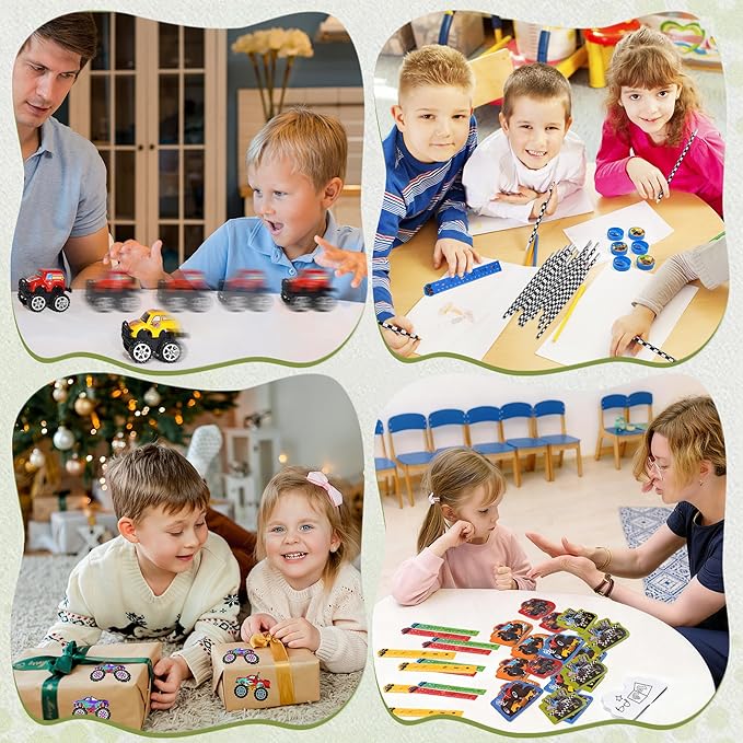 84pcs Truck Party Favors, Car Themed Birthday Party Supplies Including Truck Toys Notebooks Rulers Pencils DIY Stickers Pencil Sharpener, Race Car Themed Party Goodies Classroom Rewards