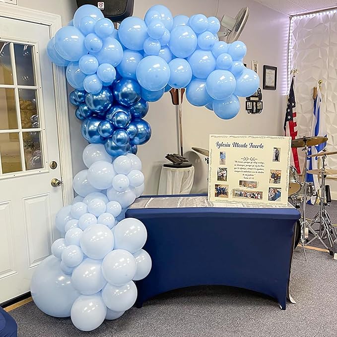 Blue Balloons, 12 Inch Double Stuffed Metallic Light Blue Mixed Latex Balloon, Chrome Dark Navy Confetti Helium Balloons for Boys Men Birthday Baby Shower Graduation Space Theme Party Decorations