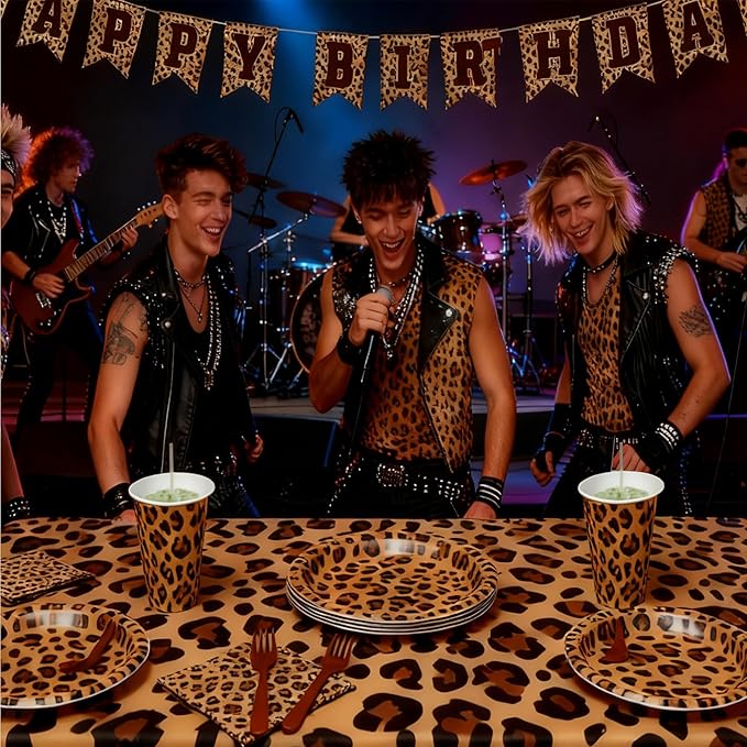 Leopard Print Party Supplies, Cheetah Happy Birthday Party Decorations with Plates Napkins Cups Tablecloth for Safari Animal Leopard Birthday Party Supplies Serve 24(Leopard Print)