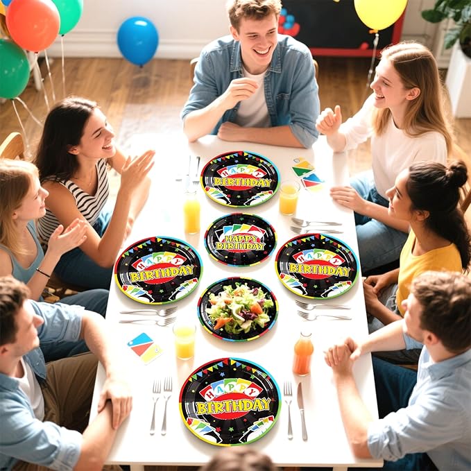 Grencian 96 Pcs Card Game Birthday Party Decorations Game Night Party Decorations Disposable Colorful Playing Card Tableware Set for Adults Boys Cards Games Themed 1st Birthday Parties Supplies