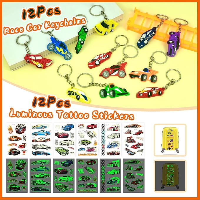Race Car Party Favors 110Pcs Car Themed Birthday Party Supplies Set Include Wristbands Race Cars Keychains Bracelets Bags Tattoo Stickers Pinata Filler