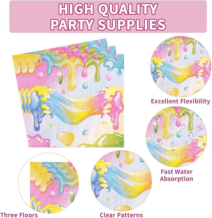 96Pcs Slime Birthday Party Decorations Colorful Slime Party Plates Disposable 350GSM It's Slime Time Paper Tableware Set for Boys Girls Glitter Slime Splatter Splash Birthday Party, Serves 24