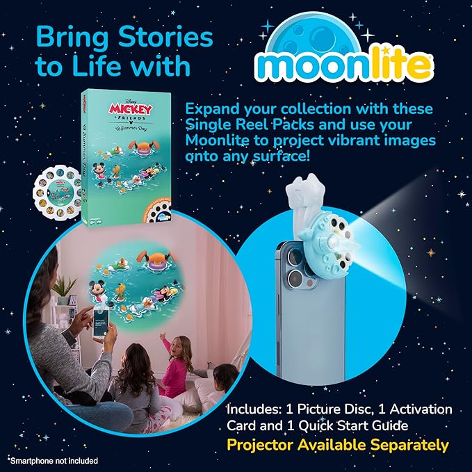 Moonlite Storytime - Disney's Mickey & Friends A Summer Day Storytime Disc - A Magical Read Together - Projector Sold Separately - Digital Story w/ Sound FX - Learning Gifts for Kids Ages 1 Year & Up