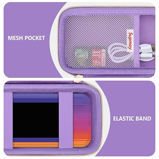 Supmay Hard Travel Case for My Arcade Data East Pocket Player, Portable Video Game System Handheld Game Protection Case with Mesh Pocket for Batteries and USB-C Cable, Purple