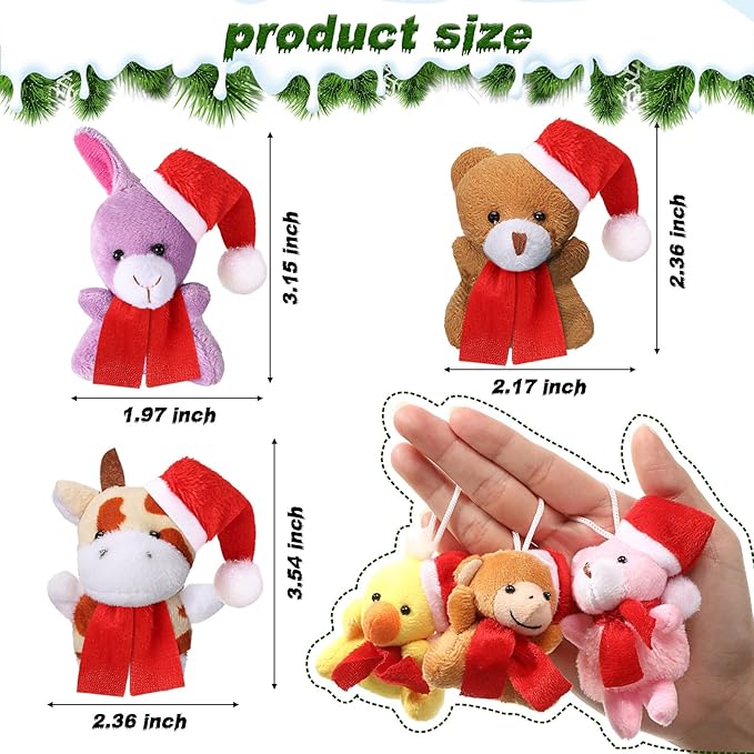 Skylety 50 Pcs Mini Stuffed Animals Bulk Cute Safari Jungle Small Plush Doll Toy Set Tiny Plush Keychain Decoration for Easter Party Favor Gift Carnival Classroom Prize(Santa Style,Cute Color)