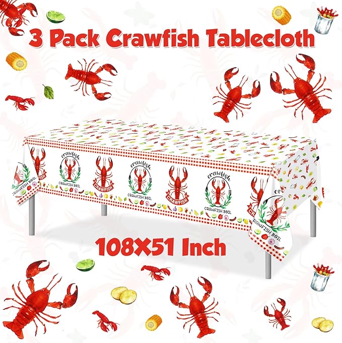 PHOGARY Crawfish Boil Party Supplies - 3pcs Lobster Tablecloth, Plastic Red Lobsters Table Cover for Crawfish Birthday, Seafood Boil Party Decorations - Rectangular Table Decor 108 x 51inch