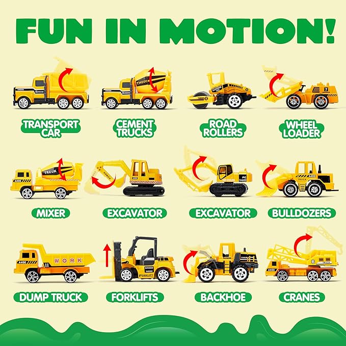 JOYIN 25 in 1 Kids Construction Truck Toy Set, 24Pcs Push and Go Cars and Worker Figures, Toddler Play Vehicles with Sounds and Light, Birthday Gifts for 3 4 5 6 7 Years Old Grandkids, Easter Basket