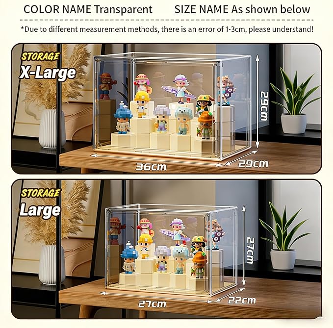 Transparent Acrylic Collectible Display Box with LED Lights, DIY Scene, with Background, dust-Proof and Moisture-Proof, for Figure Model Collection Display Cabinet (27x22x27cm/10.6x8.7x10.6in) (Large)