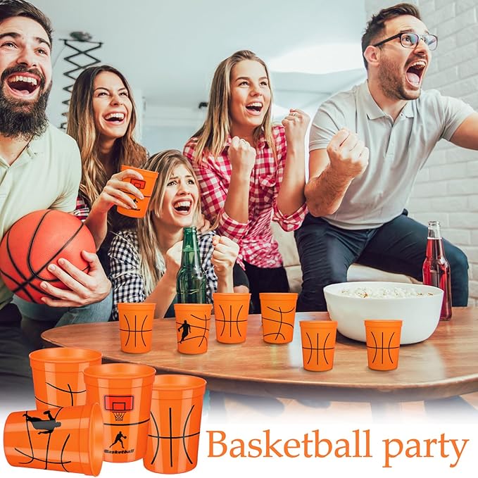 Norme 24 Pcs Basketball Plastic Cups Bulk Basketball Party Supplies Tableware Reusable Drink Cups 16 oz Ball Design for Birthday Party Dinnerware Decoration Events Family Dinner