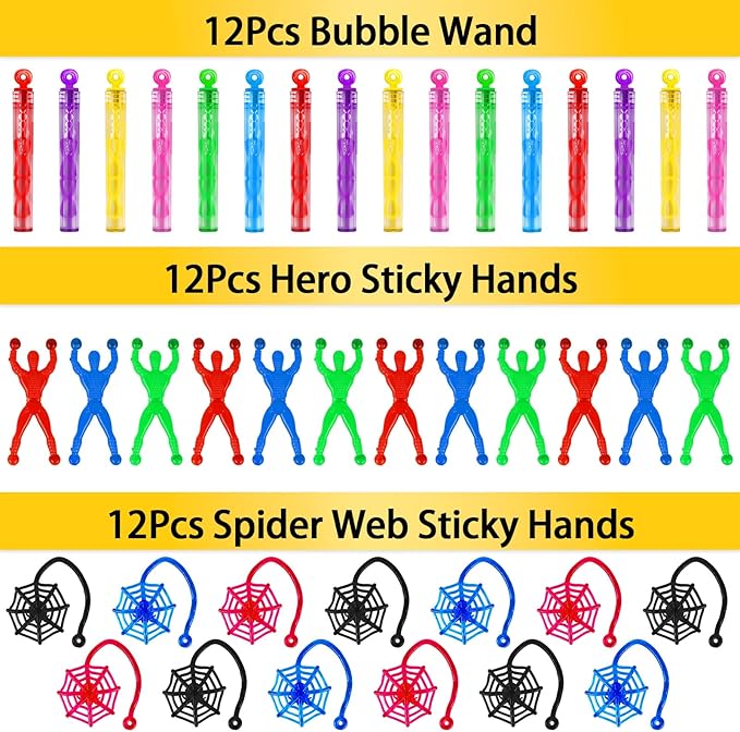 208Pcs Hero Party Favors - for 12 Guests, Hero Birthday Party Supplies, with Mask Straw Slap Bracelets Keychain Party Blowers Stickers Sticky Hands for Goodie Bag Stuffer, Pinata Filler