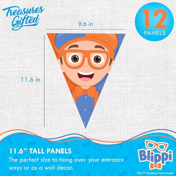 Treasures Gifted Officially Licensed Blippi Birthday Party Supplies - Set of 3 Pre-Strung Birthday Banners - 1 Banner & 2 Triangle Pennants - Blippi Party Decorations