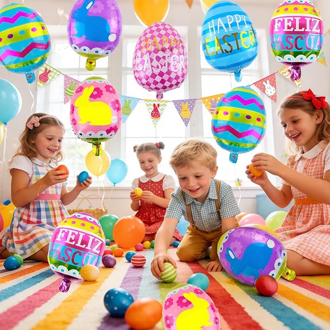 Easter Egg Balloons 10 pcs Happy Easter Egg Foil Balloon Easter Party Decorations for Spring Celebration Birthday Theme Party Supplies