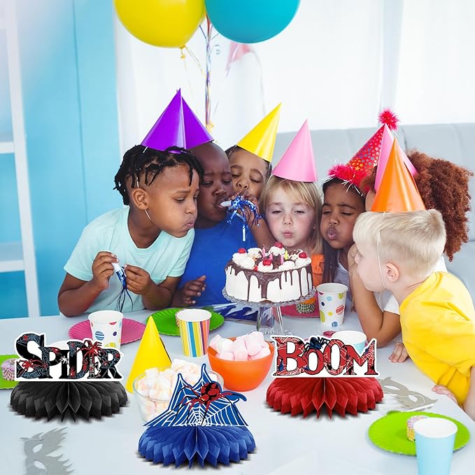 Outus 9 Pcs Spider Birthday Party Decorations Spider Honeycomb Centerpiece 3D Table Topper Standing Decorations Hero Web Theme Party Supplies for Birthday Shower Table Decor Indoor