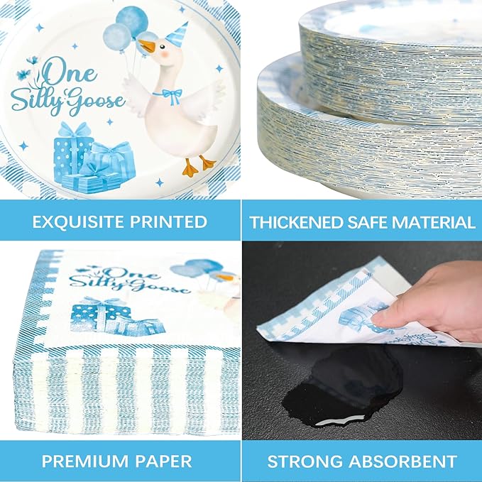 180PCS One Silly Goose Party Supplies Serve 60,Goose Theme Paper Plates and Napkins Kit for Baby Shower Birthday Party Decorations