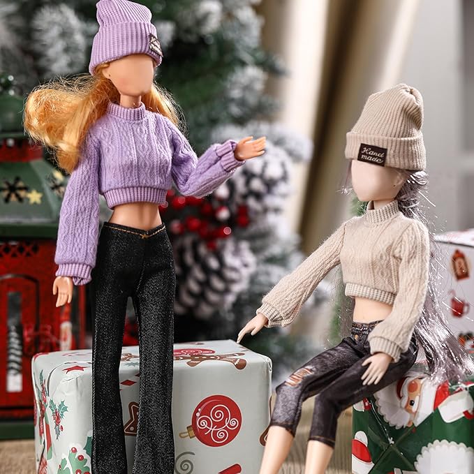 6 Pcs Winter Doll Clothes 11.8 Inch Fashion Doll Accessories Set Sweaters Denim Pant Clothing Sweet Outfits for Winter Spring Party Birthday Gift(Multicolor)