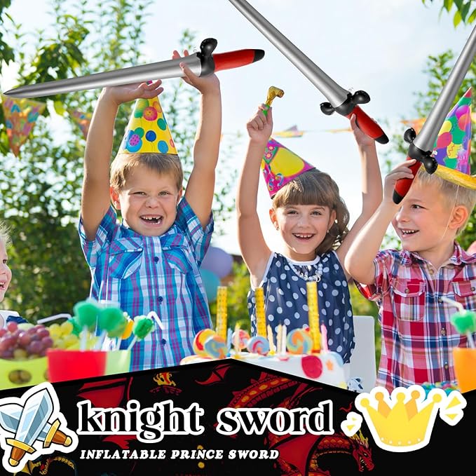 Outus 24 Pcs Inflatable Swords Blow up Swords Prince Party Favors for Theme Birthday Swimming Pool Viking Party Decorations Cosplay Halloween Costume Accessories Stage Props, 24 Inch (Red)