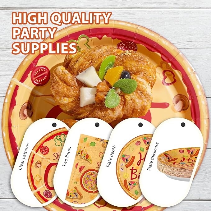 96Pcs Pizza One Birthday Party Decorations Pizza 1st Birthday Party Plates and Napkins Tableware Sets for Kids Baby Shower One Year Old Carnival Italy Night Holiday Party Favors Supplies Serves 24