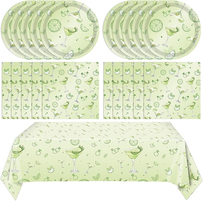 41Pcs Martini Birthday Party Decorations,A Tiny Bit Older Birthday Decor Set Weenies and Tinies Party Martini Napkins Plates Tablecloth丨Green Martini Bridal Shower Casino Bachelorette Party,Serves 20