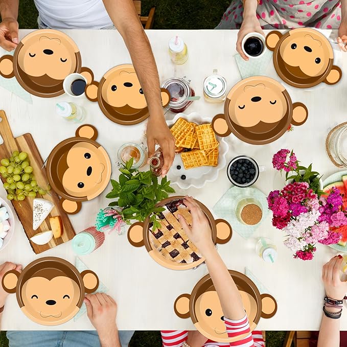 50 Count Monkey Paper Plates Zoo Monkey Shaped Disposable Party Supplies Jungle Safari Party Cake Dessert Plate Animals Theme Dinnerware for Gender Reveal Boy Girl Baby Shower Birthday Decorations