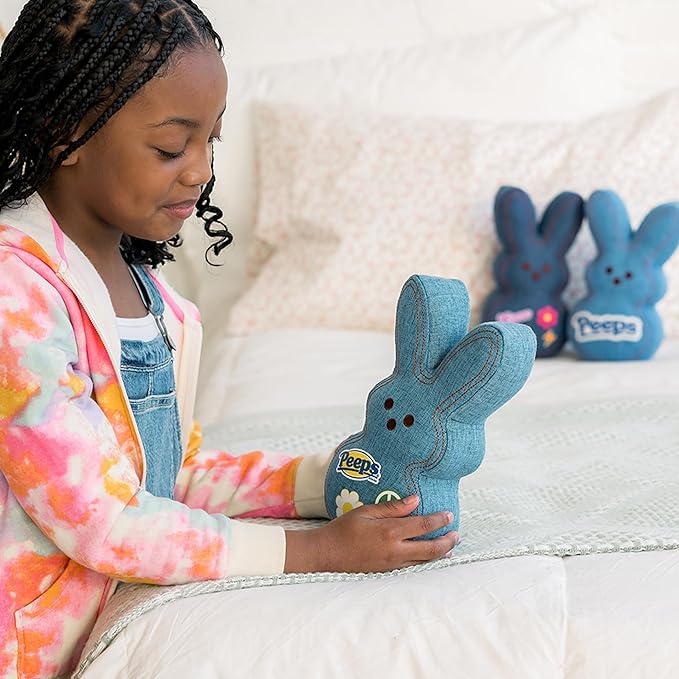 Animal Adventure | 9" Dark Blue Denim Shaggy Bunny Peeps Plush | Easter Basket Stuffed Animals for Kids | Marshmallow Candy | Huggable Soft Plushie Stuffers Buddy Toy | Collectable Gifts | Aged 3+