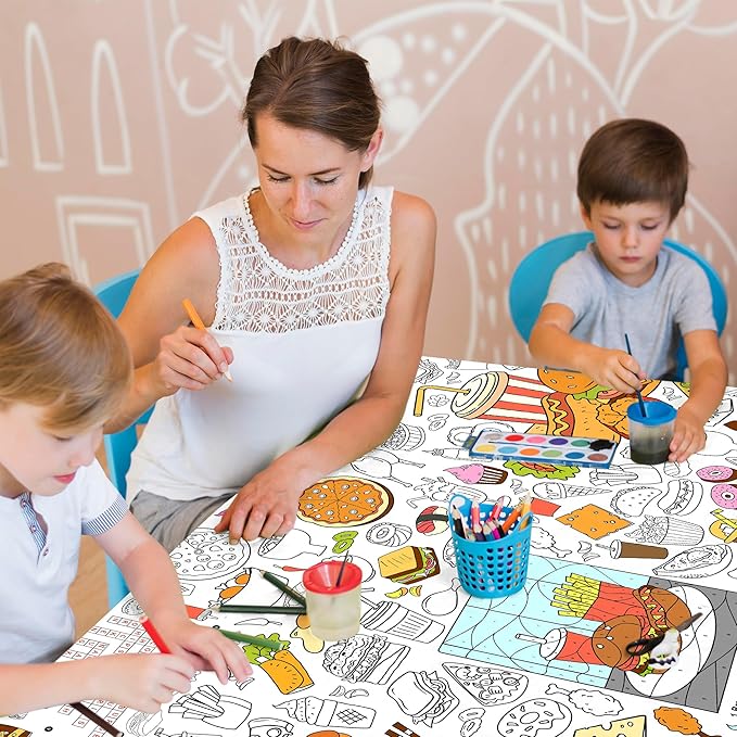 Groovy Coloring Tablecloth for Kids, Colorful 30x72 Inch Poster with Peace Signs, Daisy, Retro Designs, Perfect for Groovy Party Games for Girls, 70s Decorations, Celebration Supplies