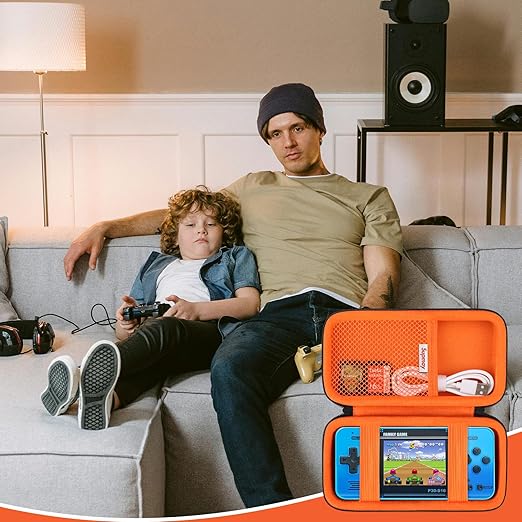 Supmay Carrying Case Compatible with WELLST·G/ for GuaiyeyeAP Handheld Game for Kids -Preloaded 220 Retro Video Games, Portable Gaming Player Storage Holder Travel Bag with Mesh Pocket, Orange