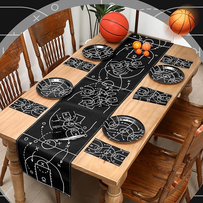 Qinyoung 100 Pcs Basketball Paper Plates 9" Disposable Birthday Party Plates Dinner Dessert Tableware Supplies for Basketball Sports Themed Birthday Game Day Party Decorations, Serves 50(Black)