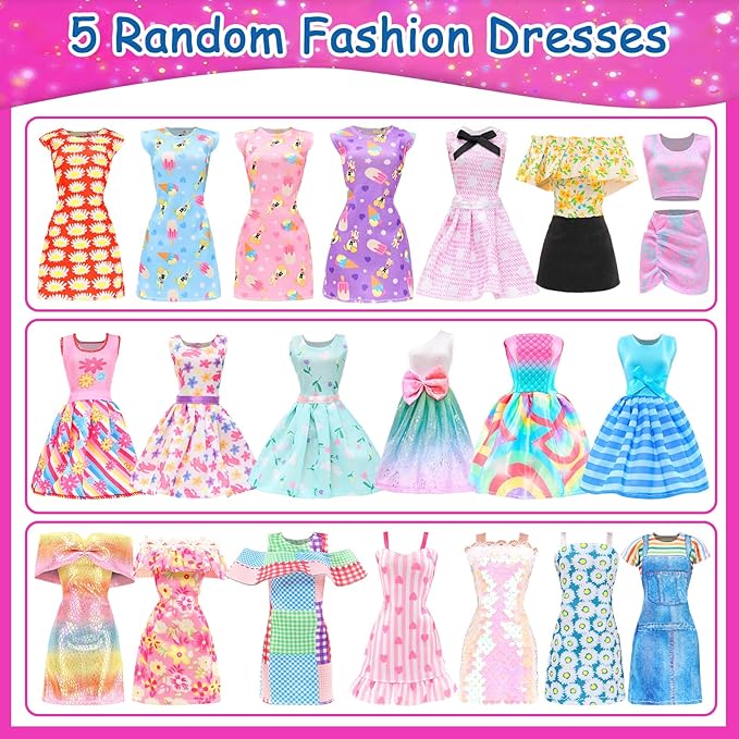 43 Pcs Doll Clothes & Accessories Include 2 Evening Dresses 5 Fashion Dress 5 Tops 5 Pants Chill Outfits 3 Swimsuits with 15 Pairs of Shoes 13 Accessories for 11.5 Inch Girl Dolls Clothing Set