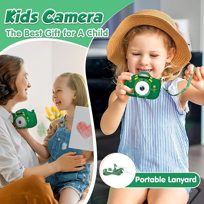 Kids Camera with Flashlight & 2.4in Screen, 1080P Dual Lens Toddler Camera - Christmas Birthday Gift for 3-12 Year Old Girls Boys, Kids Digital Camera with 32GB Card & Shockproof Case