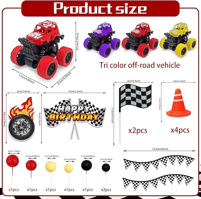 20PCS Truck Cake Decoration 3 Colors Off-road Vehicle Cake Top Decoration Red Black Yellow Ball Truck Themed Party Supplies