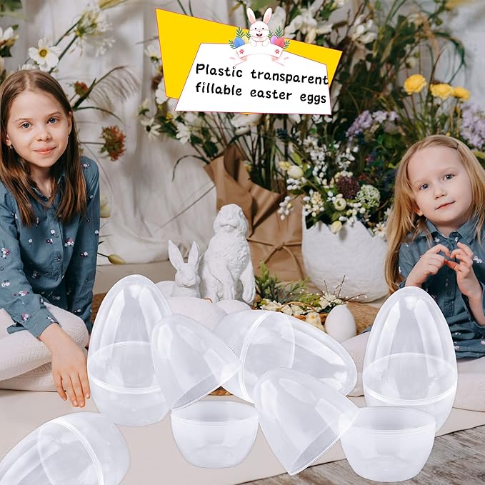 10 Pcs 10 Inch Giant Plastic Easter Eggs Jumbo Fillable Transparent White Empty Easter Eggs for Easter Basket Stuffers Party Supplies