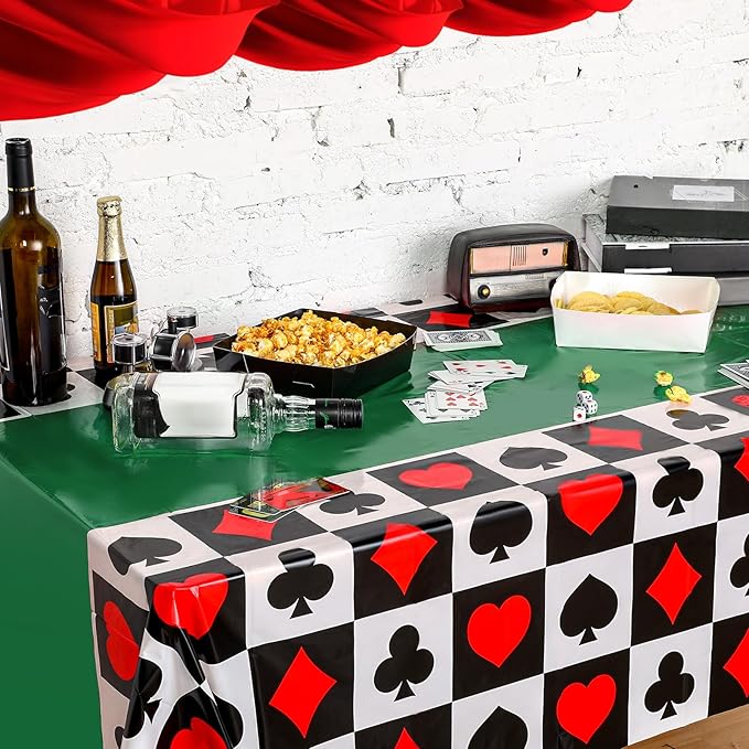 Hosuly 3 Pcs Casino Theme Party Decorations Poker Tablecloth Poker Plastic Disposable Table Cover Casino Theme Tablecloth for Game Birthday Playing Card Party Picnic Supplies, 51 x 108 Inch (Green)