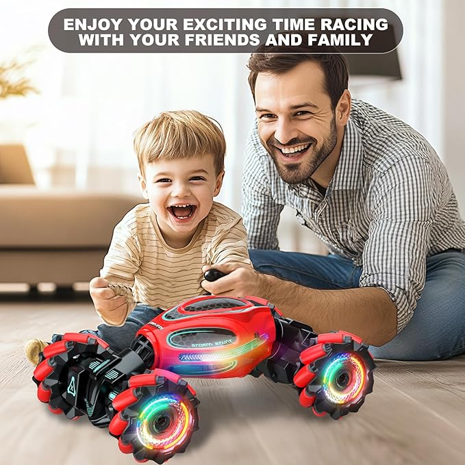 Gesture RC Car,1:18 4WD Transform Off-Road Stunt Car with Gesture & Remote Control, 360° Flips Drift Vehicle with LED Lights Music, All Terrain Toy Cars Gifts for Boys Girls Age 6-12