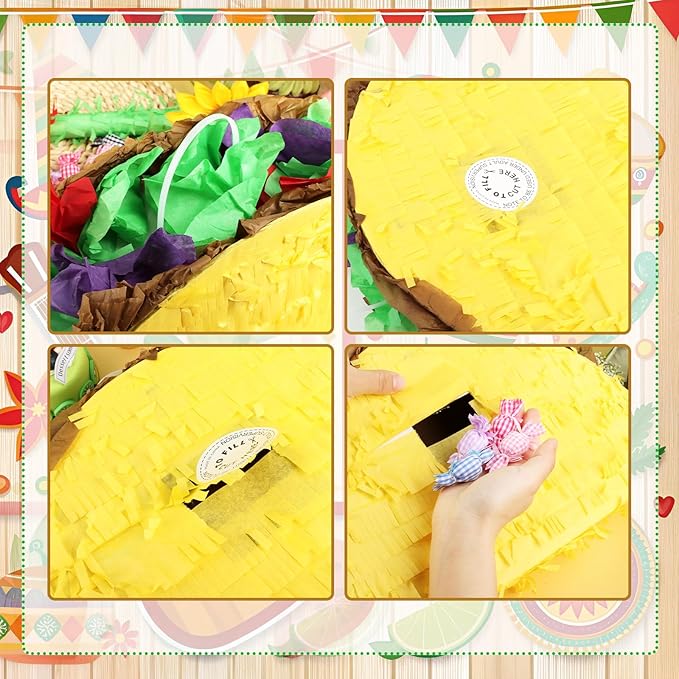 Hooqict Taco Pinata Set Mexican Birthday Party Pinata with Stick & Blindfold for Kids Adults Cinco de Mayo Taco Decorations Mexican Party Games Fiesta Themed Birthday Party Supplies
