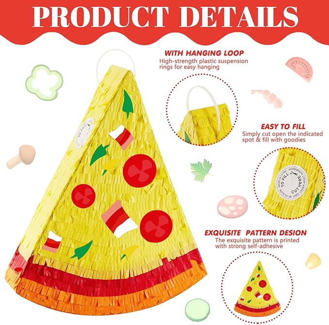 Lewtemi Pizza Piñata Party Favors with Stick, Confetti and Blindfold - Pizza Shower Theme Decorations for Summer Birthday Mexican Party Supplies