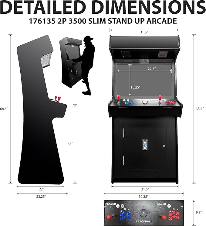 Creative Arcades Full-Size Commercial Grade Cabinet Arcade Machines | Stools Included | Slim Woodgrain Edition | 32" Screen (3500 Games (Slim 2-Player), Black Dark Walnut)
